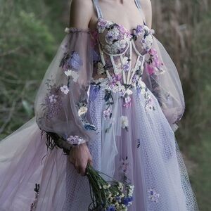 Lavish Floral Embroidered Lavender Gown